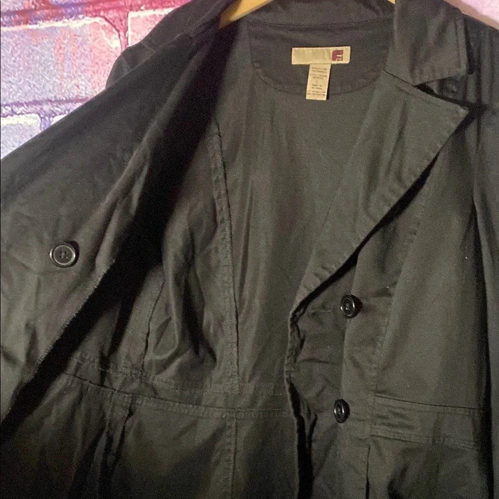 Women's Black Double-Breasted Jacket Coat Large Button Down